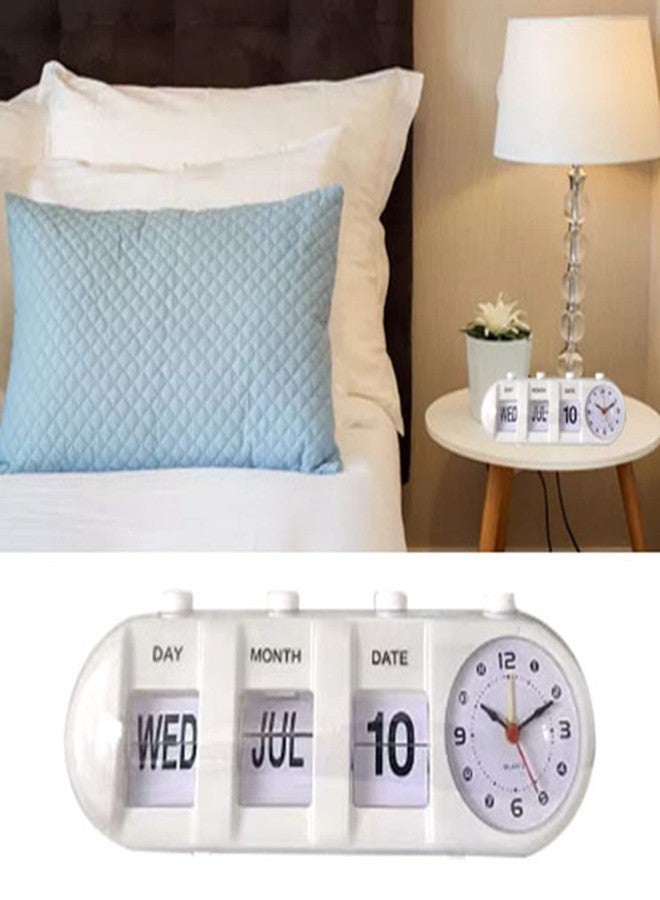 CHEOTIME Auto Flip Clock, Retro Table Clock Non Ticking Calendar Alarm Clocks Jump Desktop Clocks with Date, Month, Day of Week Display (White) - Image 5